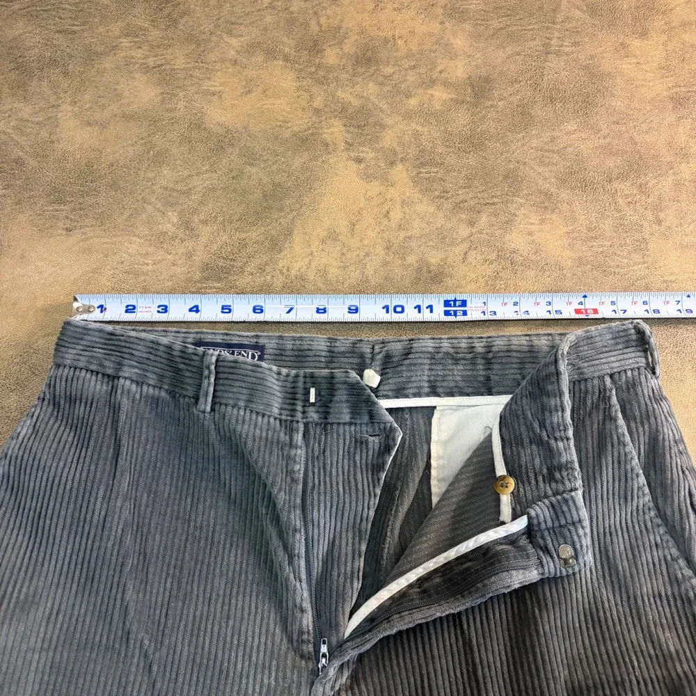 Lands End Corduroy Pants Mens 35x30 Gray Wide Wale Trousers Made in USA